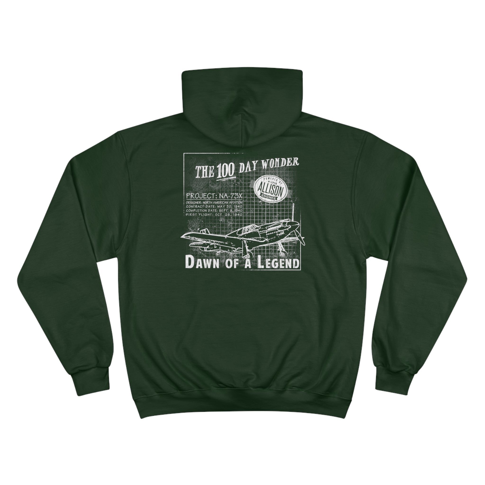 100 DAY WONDER CHAMPION HOODIE - S CENTER CHEST, LARGE BACK LOGO