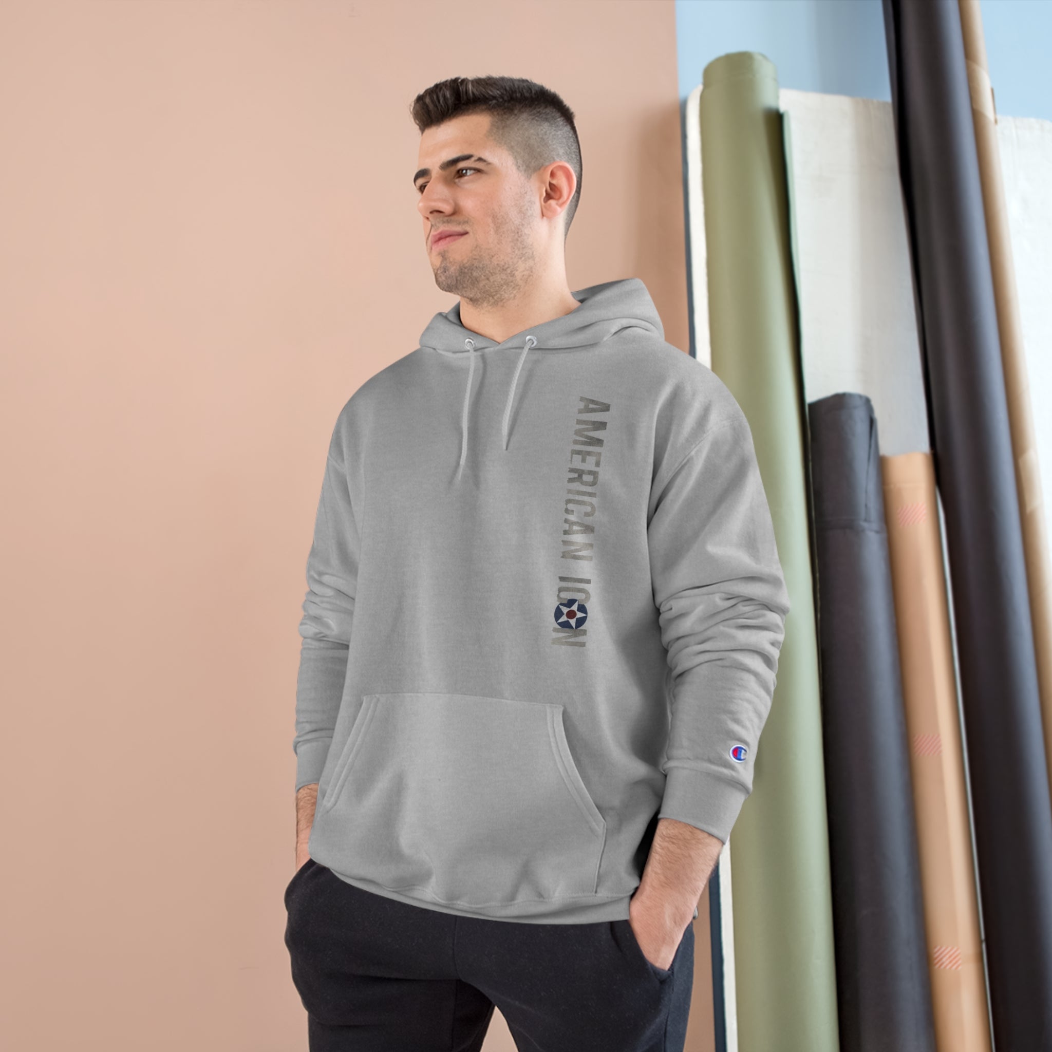 AMERICAN ICON P-40 CHAMPION HOODIE - VERTICAL CHEST, LARGE BACK LOGO
