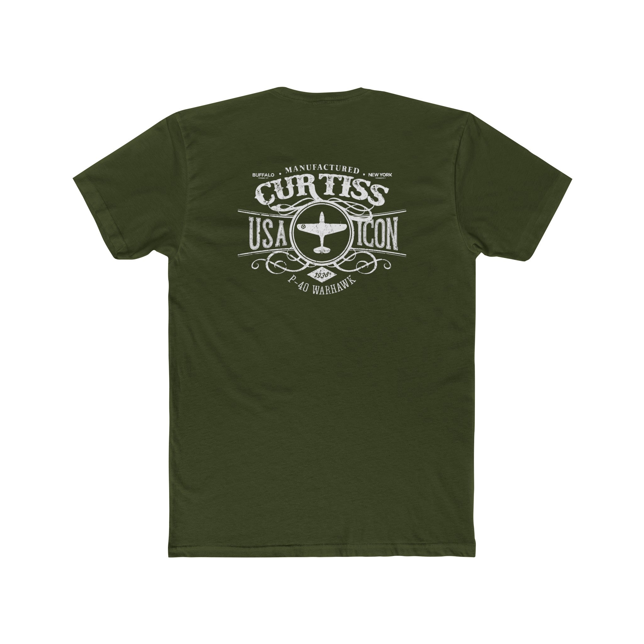 CURTISS USA ICON P-40 COTTON TEE - LEFT CHEST LOGO, LARGE BACK IMAGE