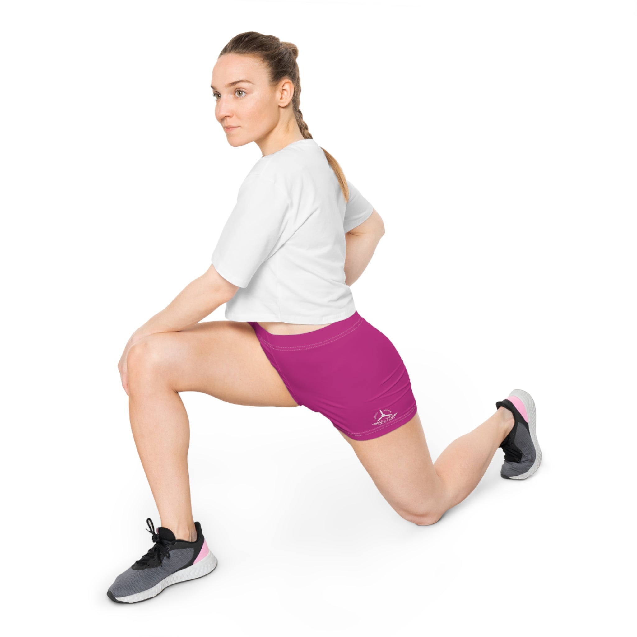WOMEN'S 100 DAY WONDER FITNESS SHORTS - S BOTTOM LEFT LEG , PINK COLOR