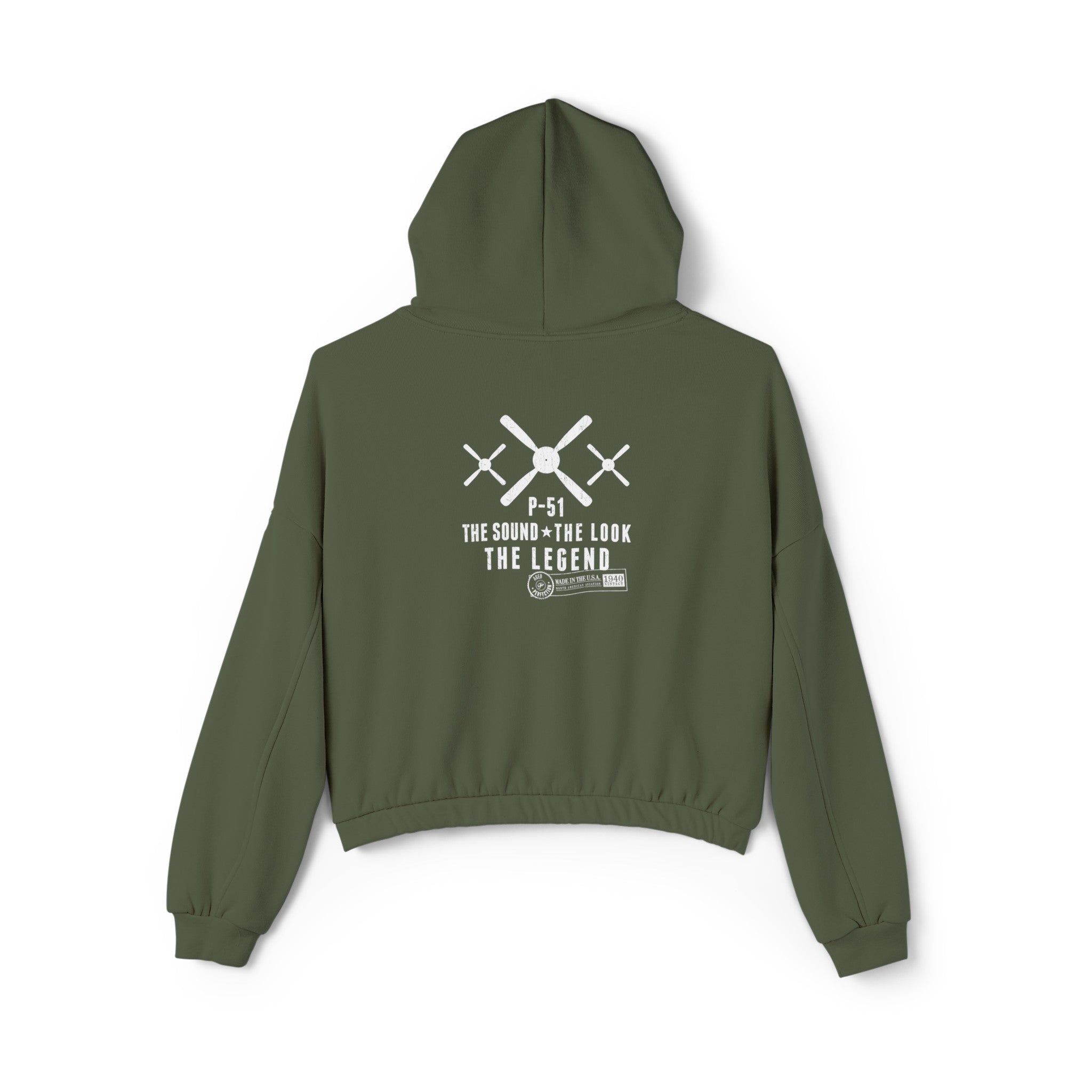 WOMEN'S MUSTANG LEGEND CROPPED CINCHED BOTTOM HOODIE - S CENTER CHEST, LARGE BACK LOGO