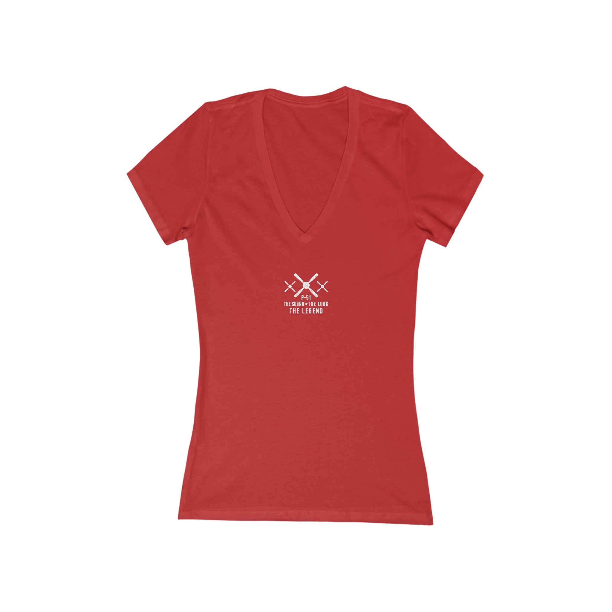 WOMEN'S P-51 LEGEND JERSEY SHORT SLEEVE DEEP V-NECK TEE - S CENTER CHEST, LARGE BACK IMAGE