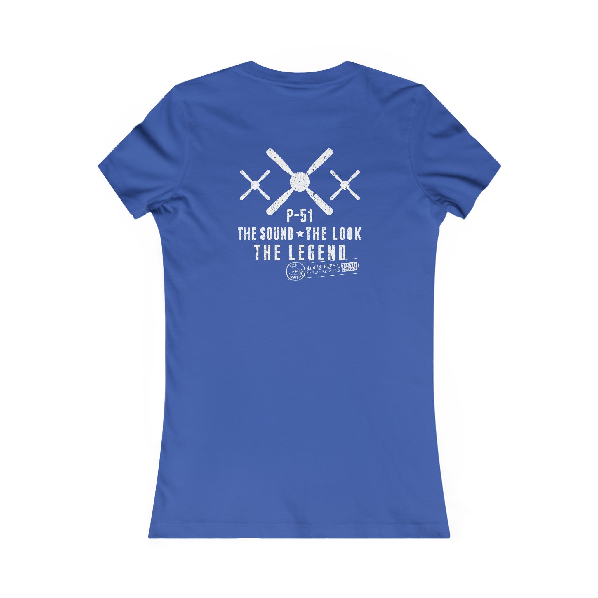 WOMEN'S P-51 LEGEND COTTON TEE - S LEFT CHEST, LARGE BACK IMAGE
