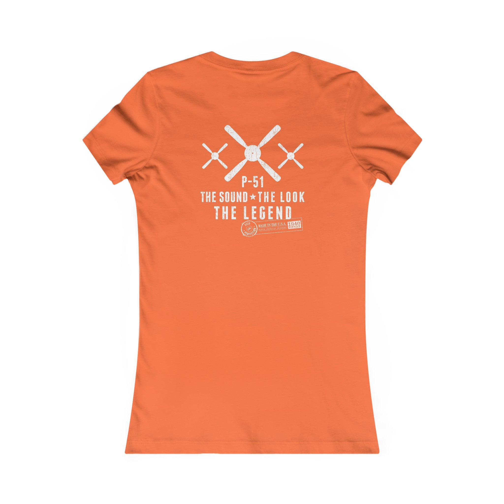 WOMEN'S P-51 LEGEND COTTON TEE - S LEFT CHEST, LARGE BACK IMAGE