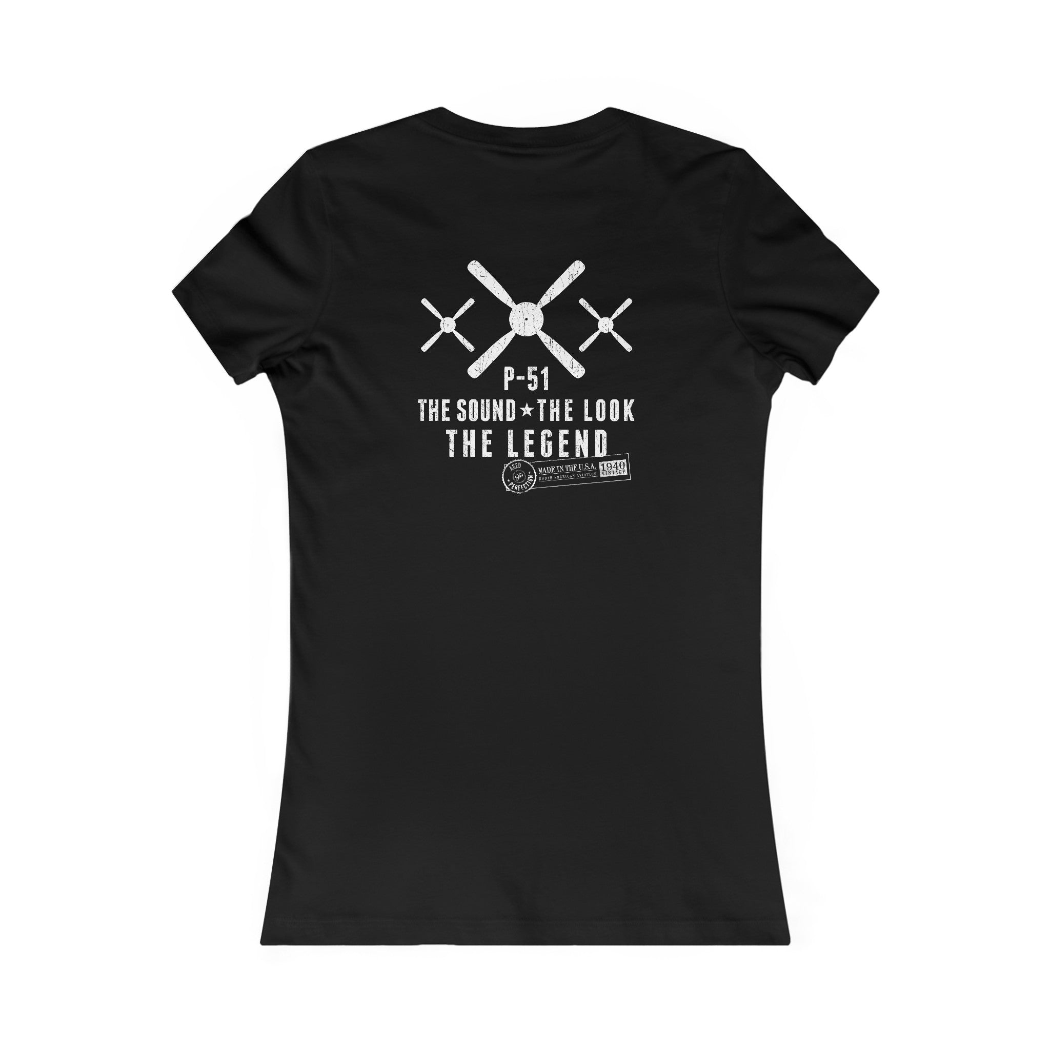 WOMEN'S P-51 LEGEND COTTON TEE - S LEFT CHEST, LARGE BACK IMAGE