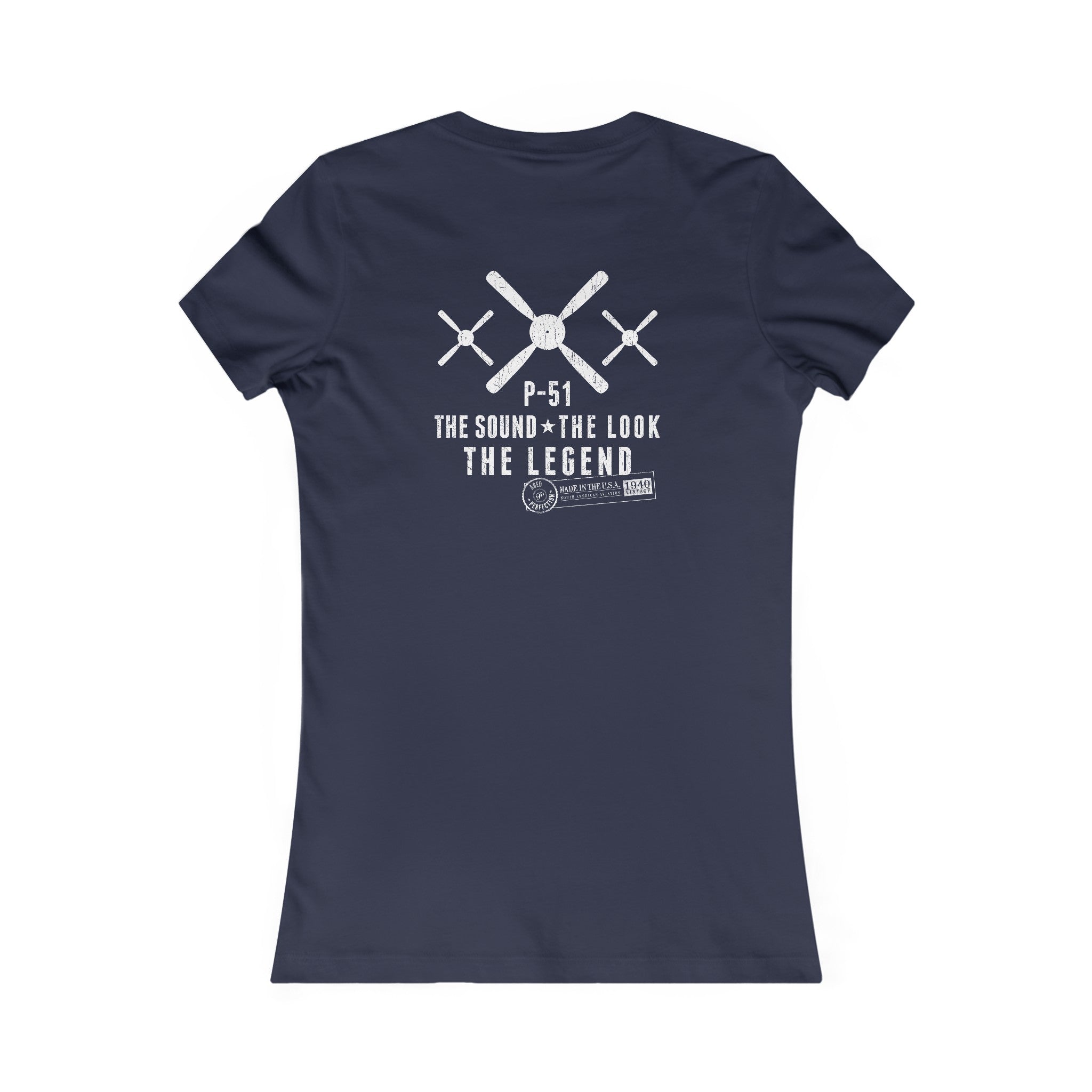 WOMEN'S P-51 LEGEND COTTON TEE - S LEFT CHEST, LARGE BACK IMAGE