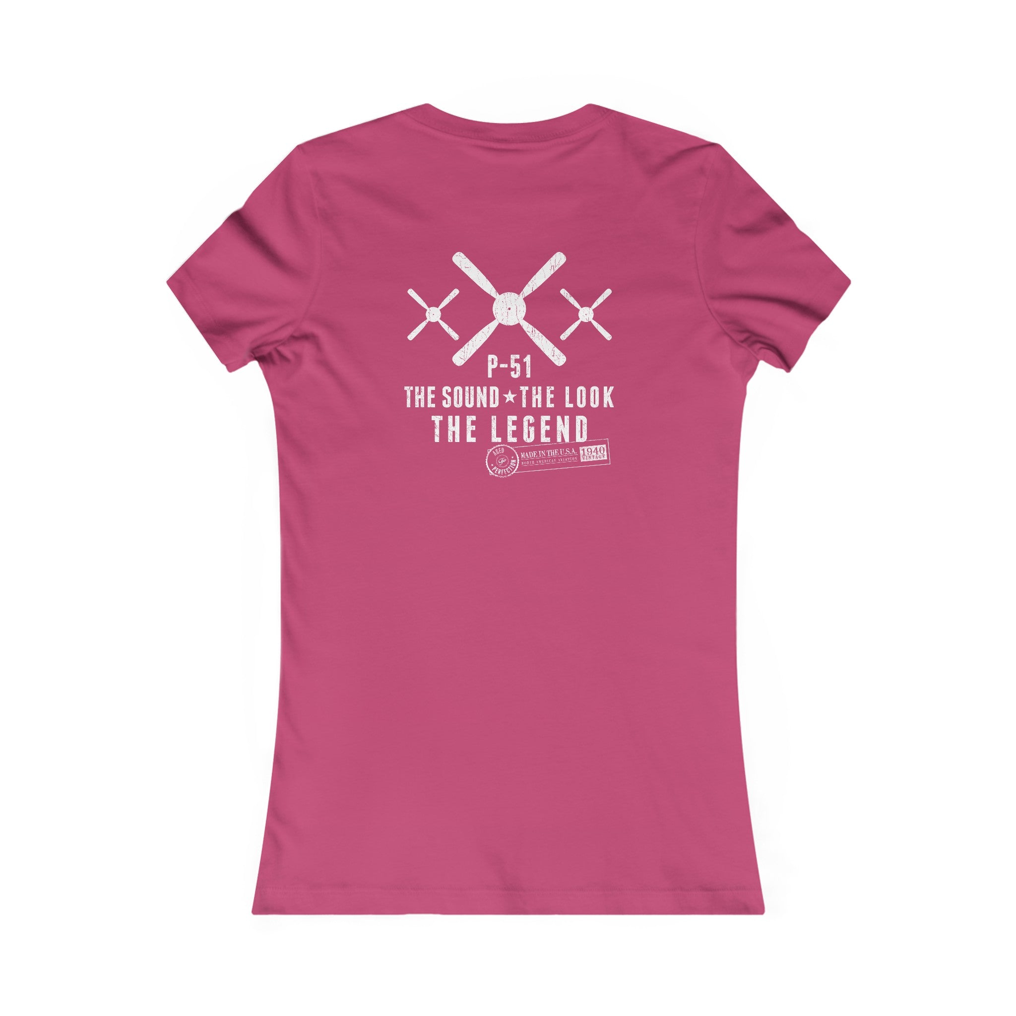 WOMEN'S P-51 LEGEND COTTON TEE - S LEFT CHEST, LARGE BACK IMAGE