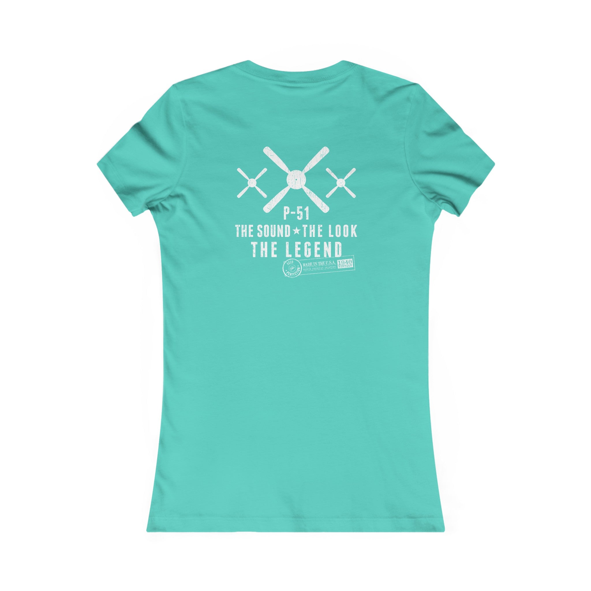 WOMEN'S P-51 LEGEND COTTON TEE - S LEFT CHEST, LARGE BACK IMAGE