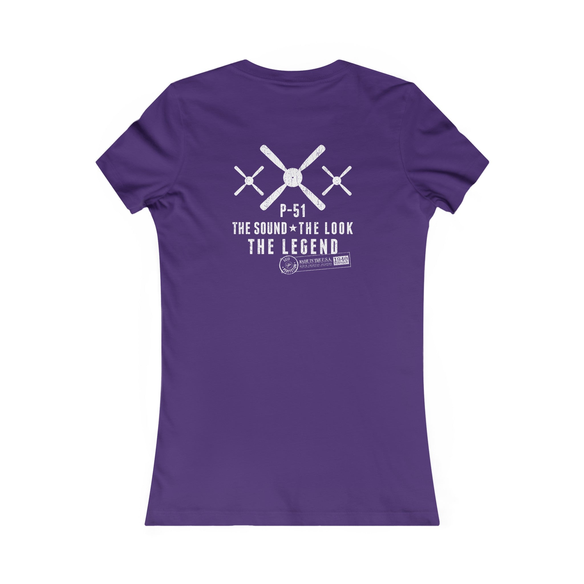 WOMEN'S P-51 LEGEND COTTON TEE - S LEFT CHEST, LARGE BACK IMAGE