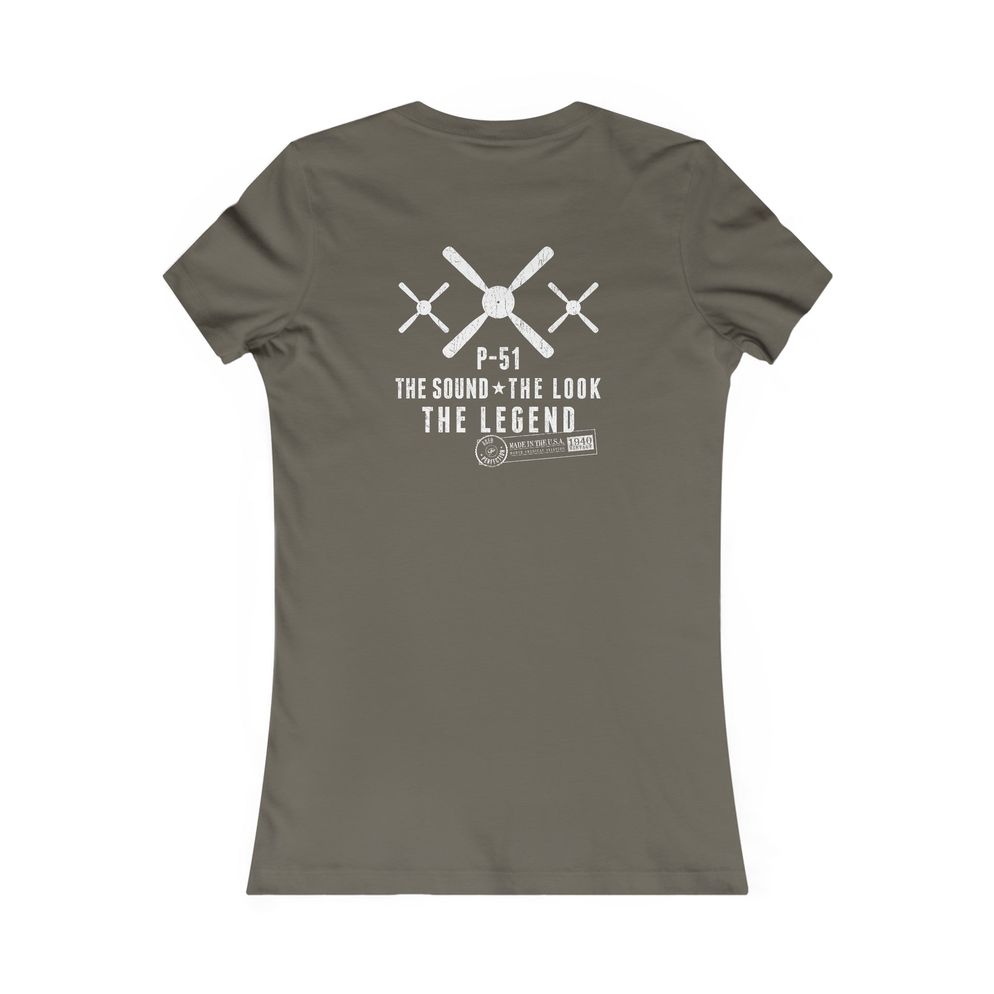 WOMEN'S P-51 LEGEND COTTON TEE - S LEFT CHEST, LARGE BACK IMAGE