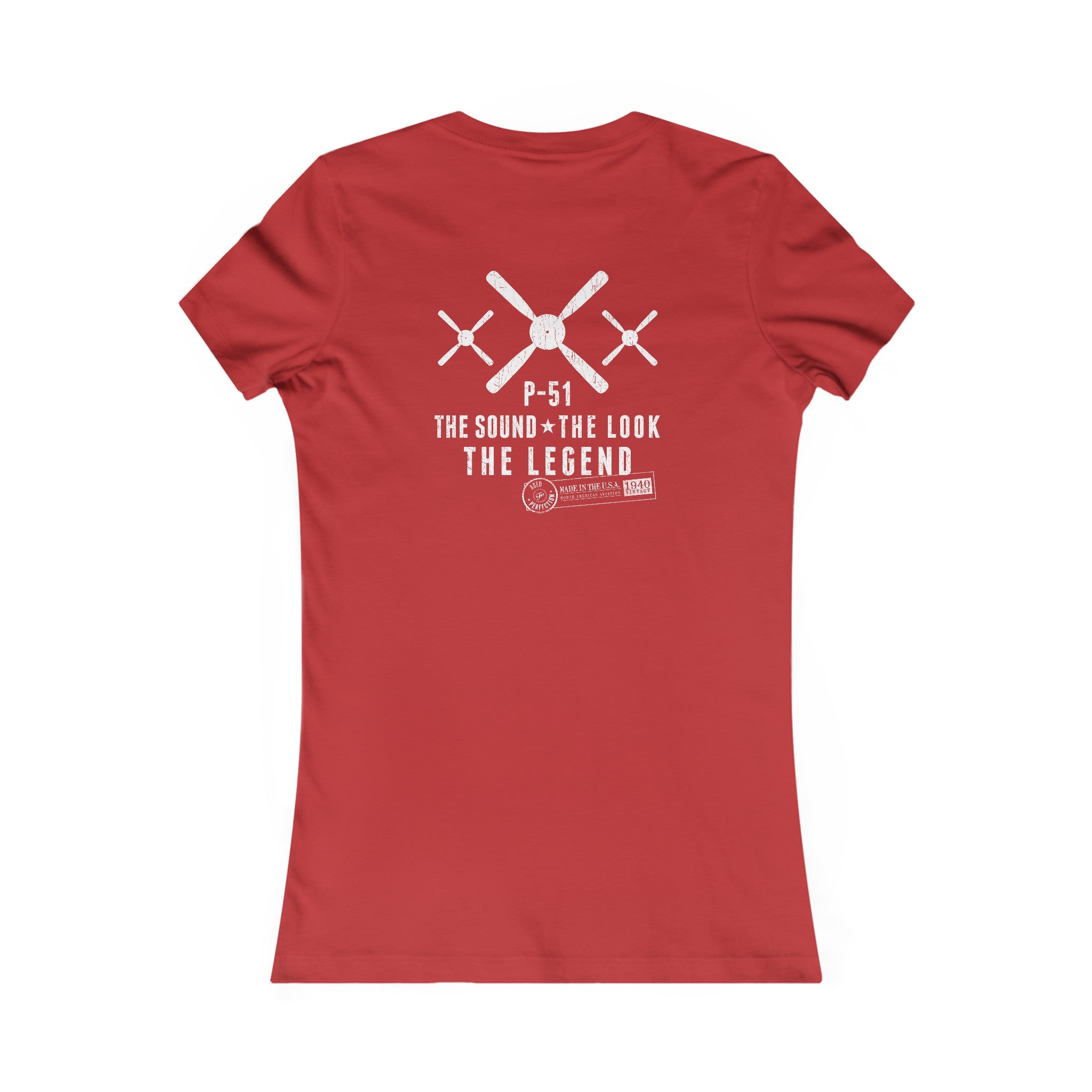 WOMEN'S P-51 LEGEND COTTON TEE - S LEFT CHEST, LARGE BACK IMAGE