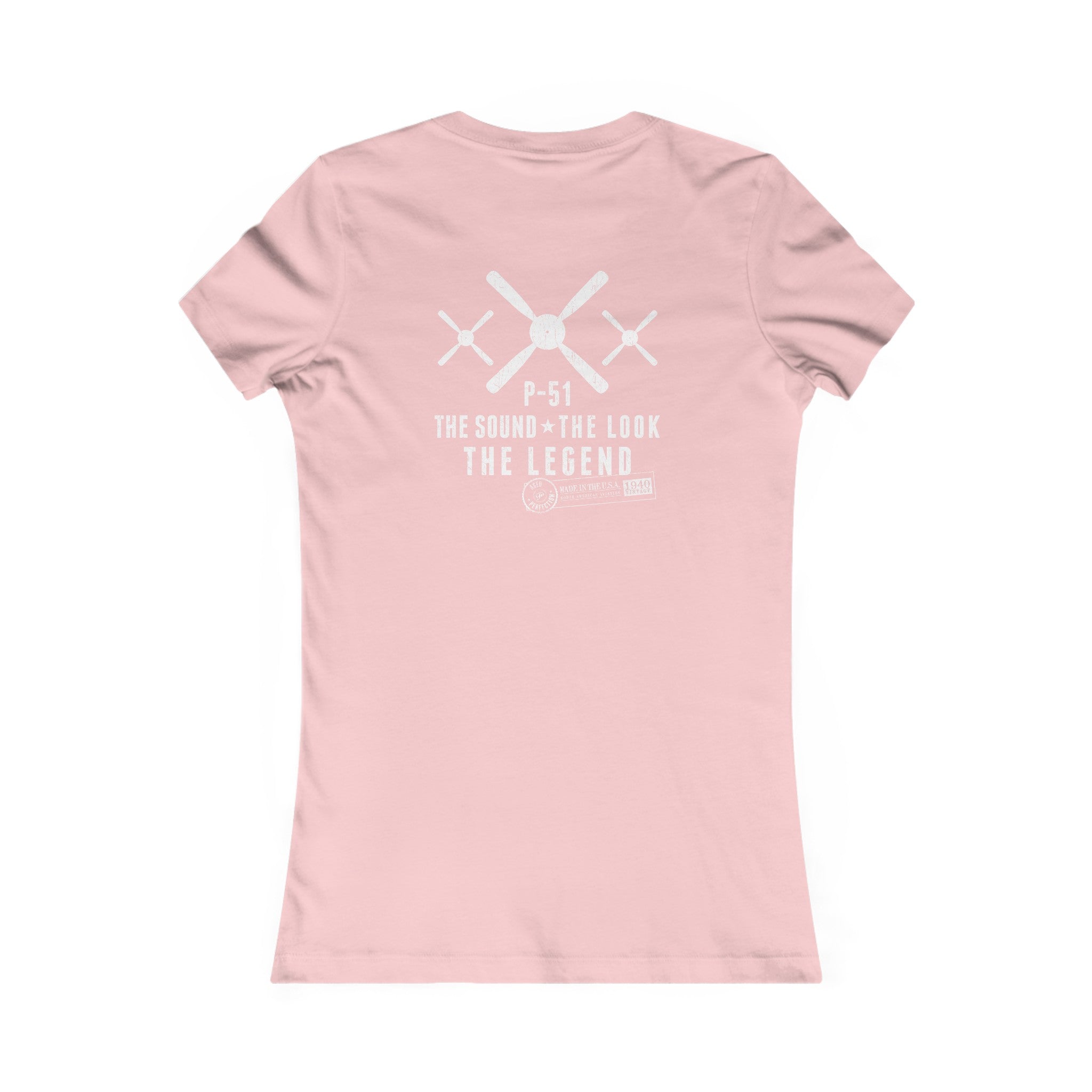 WOMEN'S P-51 LEGEND COTTON TEE - S LEFT CHEST, LARGE BACK IMAGE