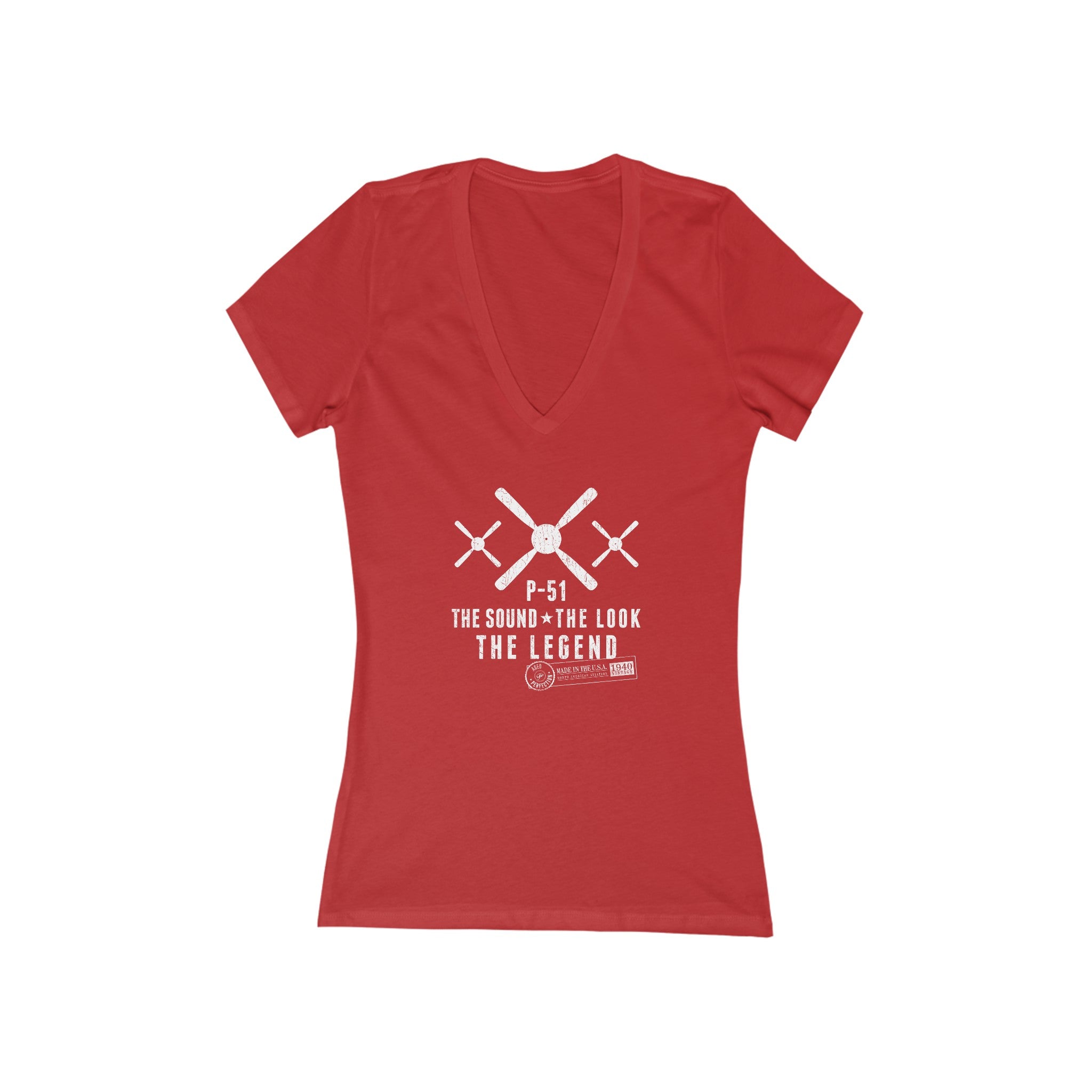 WOMEN'S P-51 LEGEND JERSEY SHORT SLEEVE DEEP V-NECK TEE - LARGE FRONT IMAGE