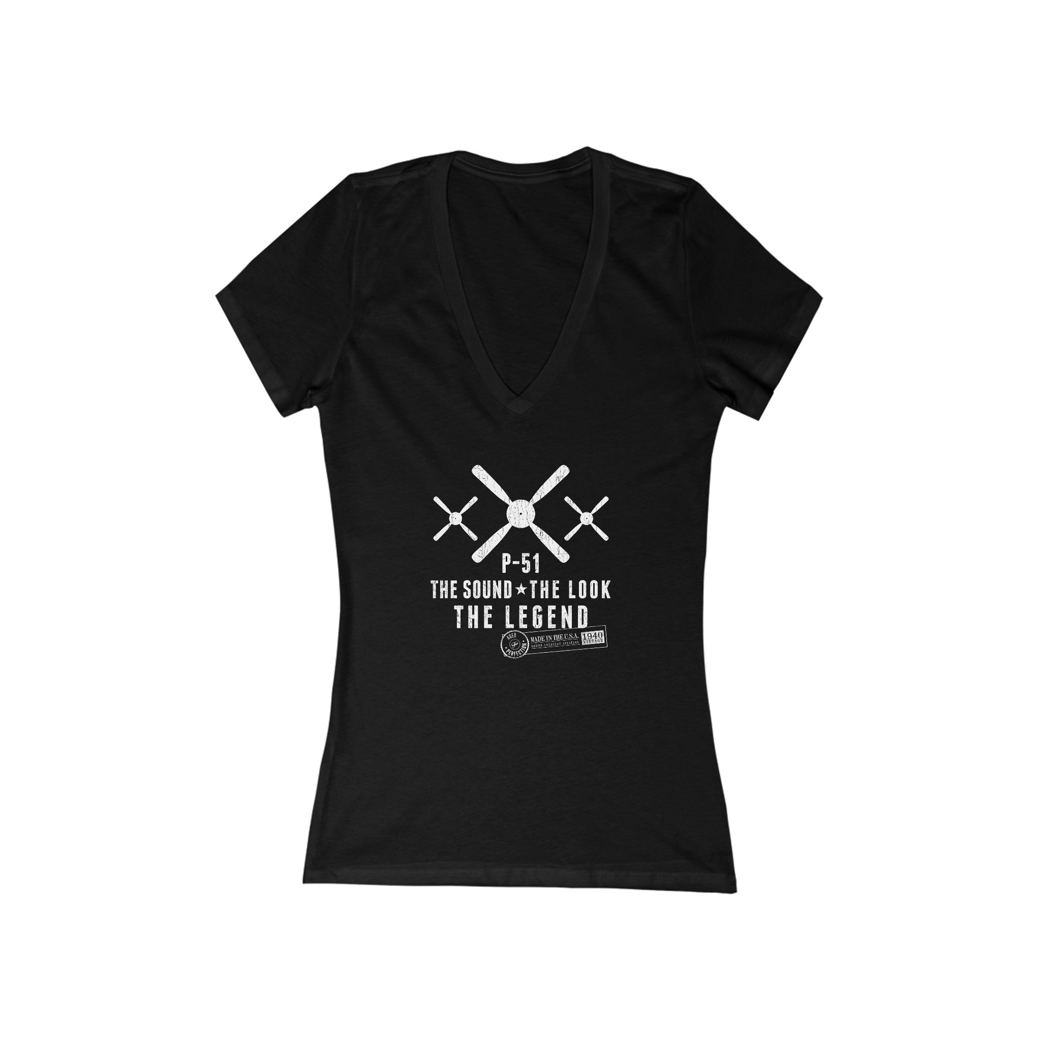 WOMEN'S P-51 LEGEND JERSEY SHORT SLEEVE DEEP V-NECK TEE - LARGE FRONT IMAGE