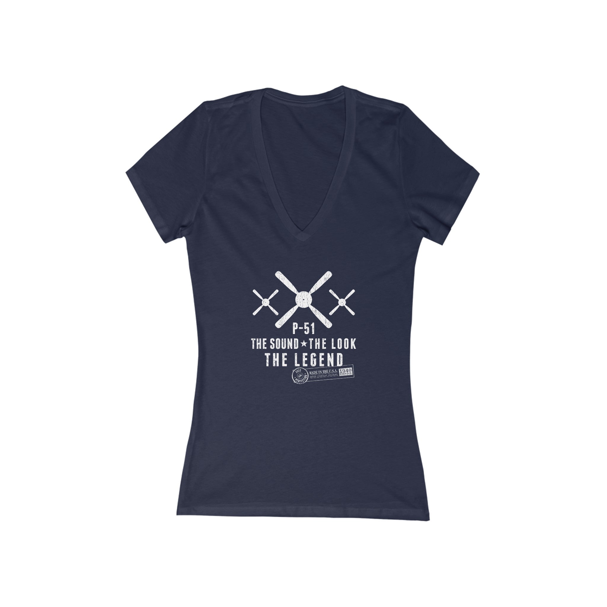 WOMEN'S P-51 LEGEND JERSEY SHORT SLEEVE DEEP V-NECK TEE - LARGE FRONT IMAGE