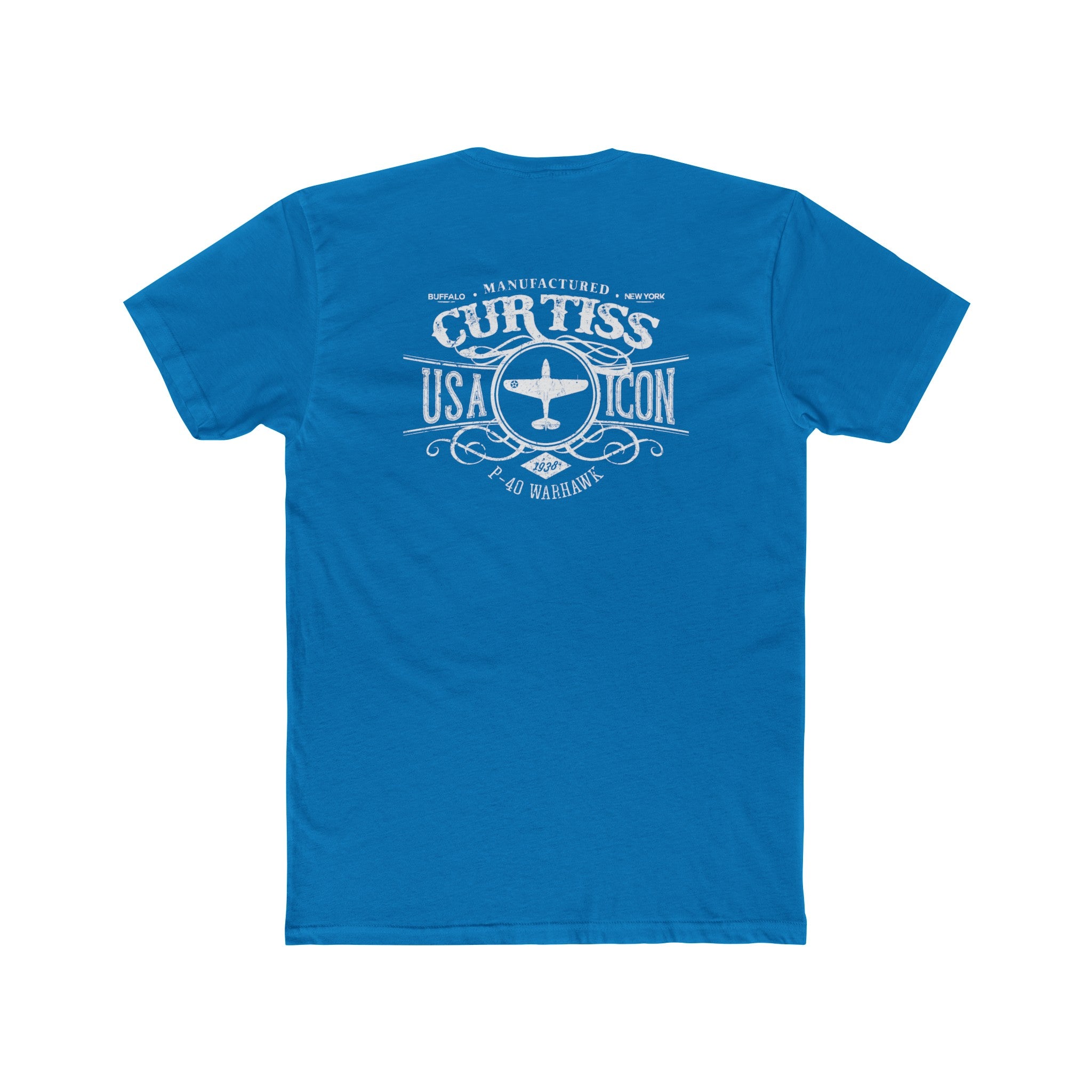 CURTISS USA ICON P-40 COTTON TEE - LEFT CHEST LOGO, LARGE BACK IMAGE