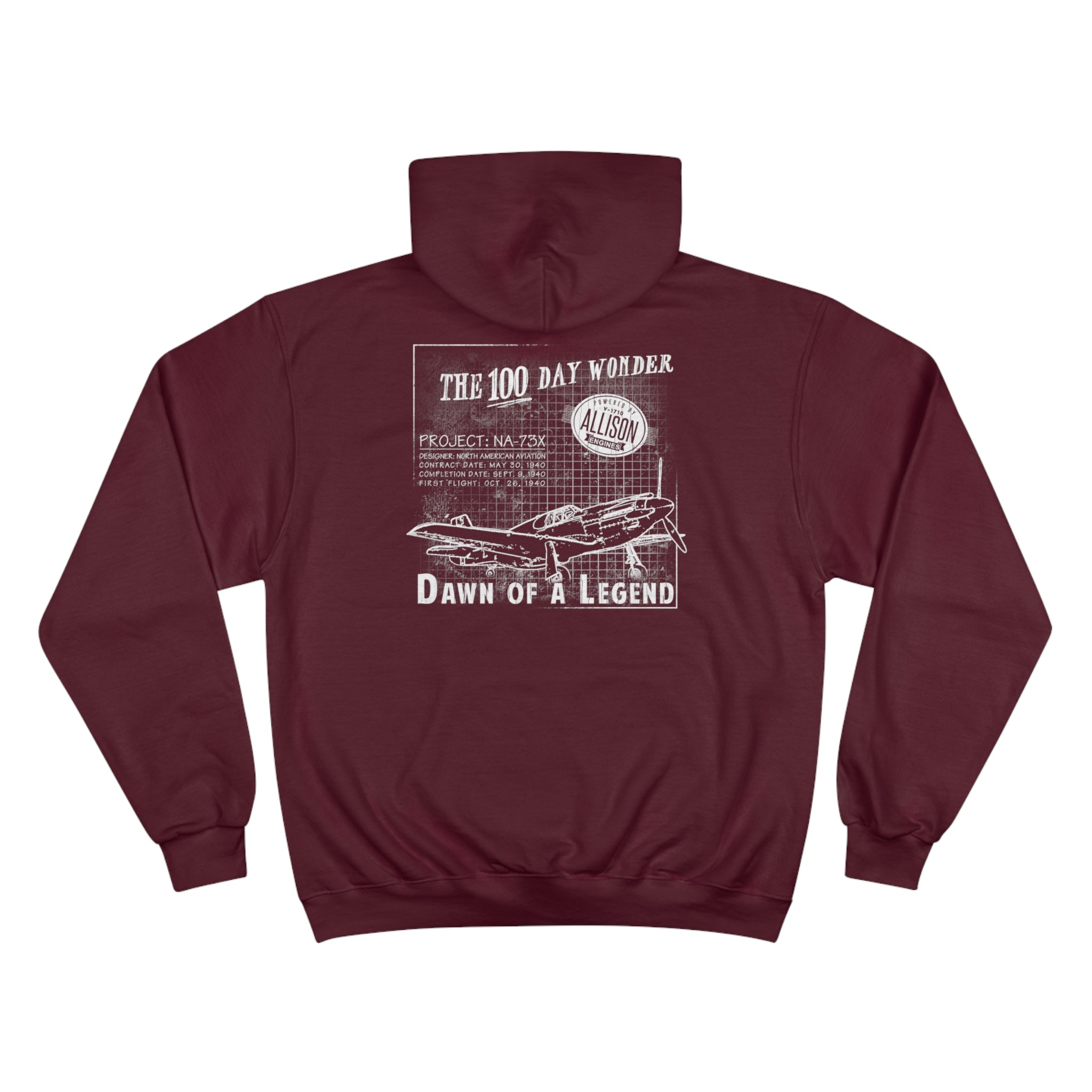100 DAY WONDER CHAMPION HOODIE - S CENTER CHEST, LARGE BACK LOGO