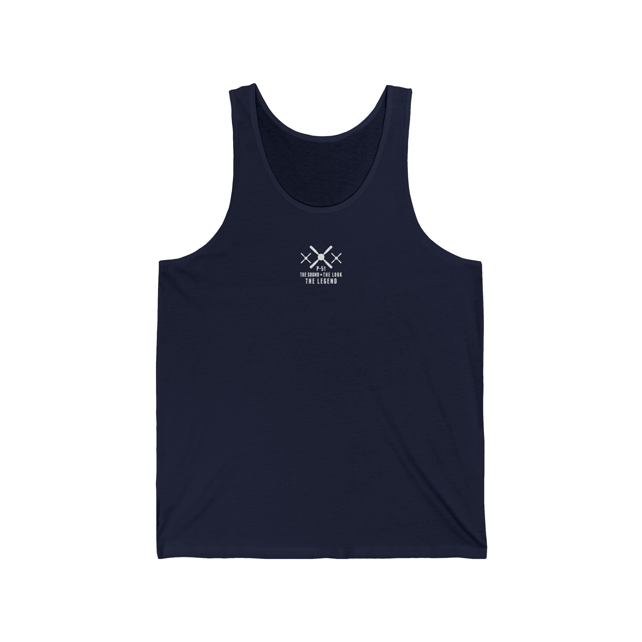 P-51 MUSTANG LEGEND MEN'S JERSEY TANK - S CENTER CHEST, LARGE BACK IMAGE