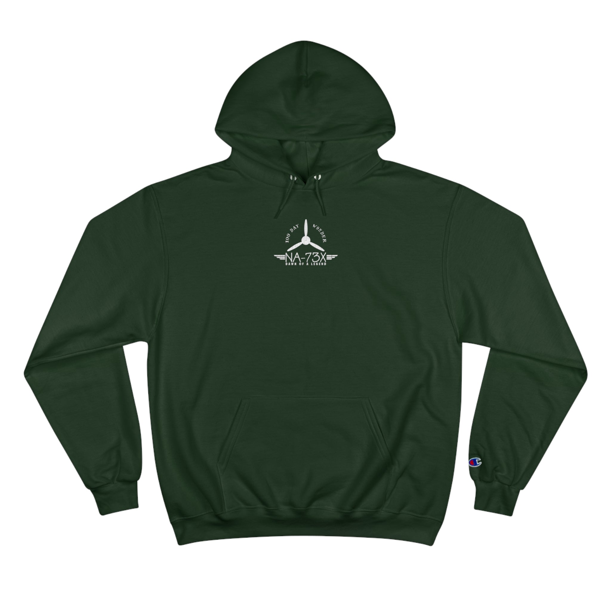 100 DAY WONDER CHAMPION HOODIE - S CENTER CHEST, LARGE BACK LOGO
