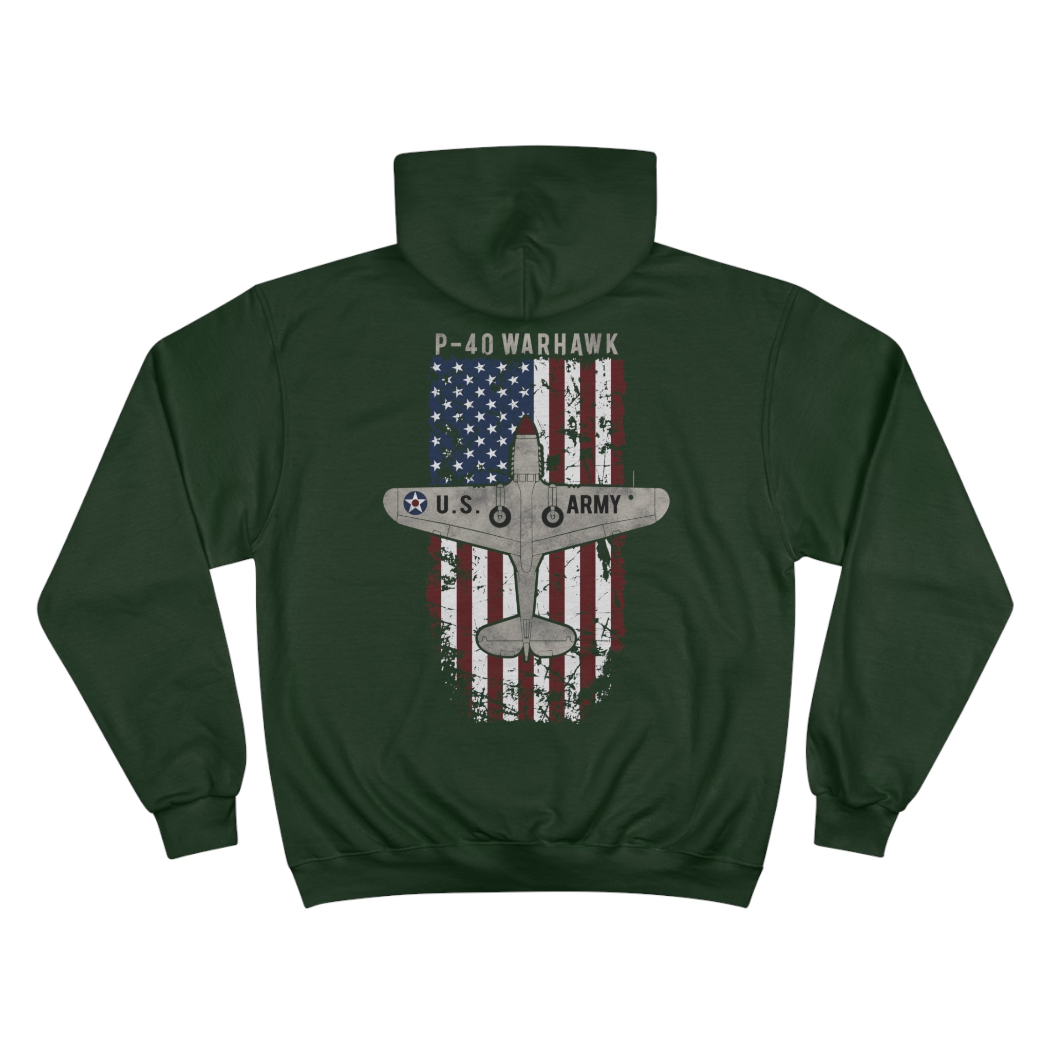AMERICAN ICON P-40 CHAMPION HOODIE - VERTICAL CHEST, LARGE BACK LOGO