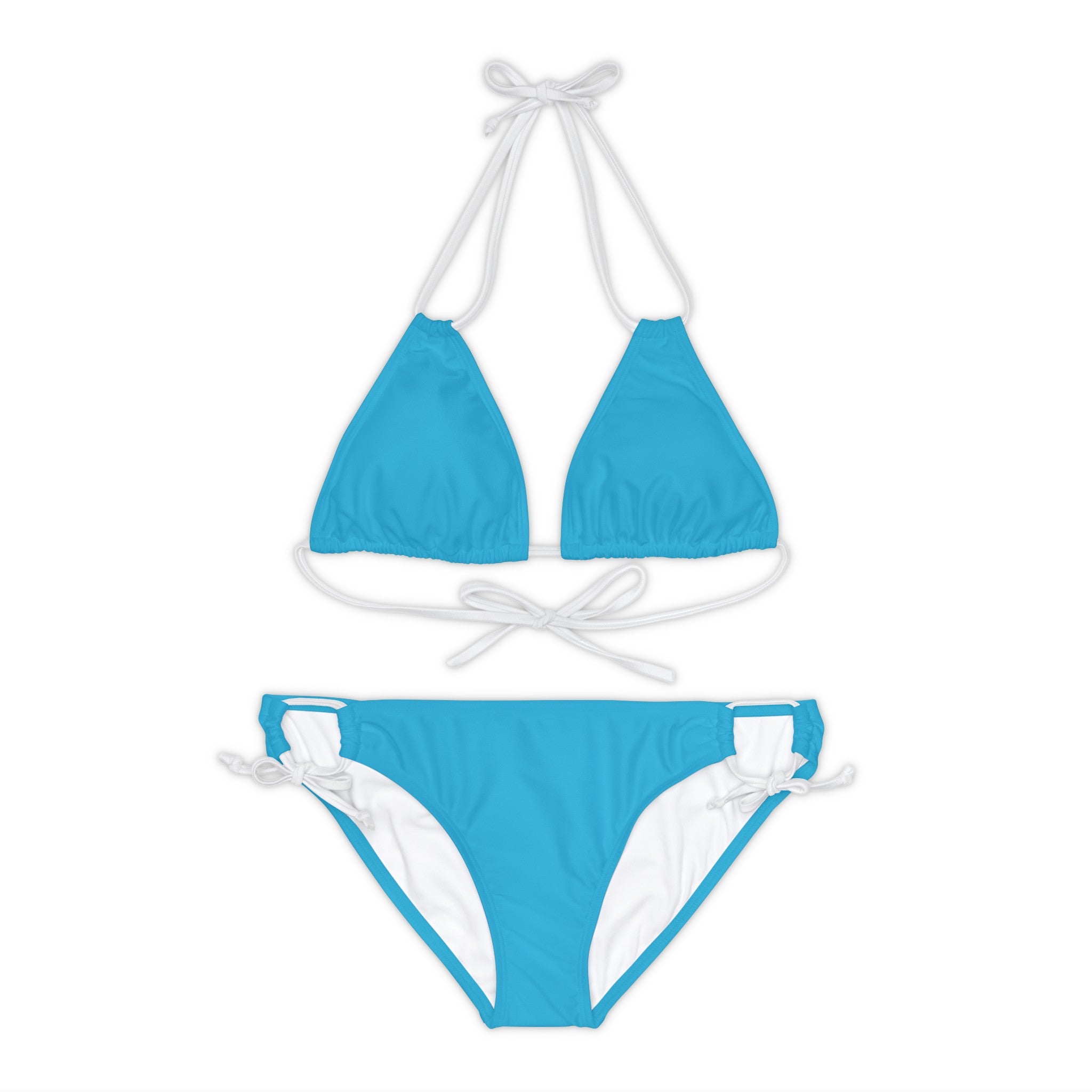 WOMEN'S 100 DAY WONDER STRAPPY BIKINI SET - S REAR WAIST, TURQUOISE/WHITE