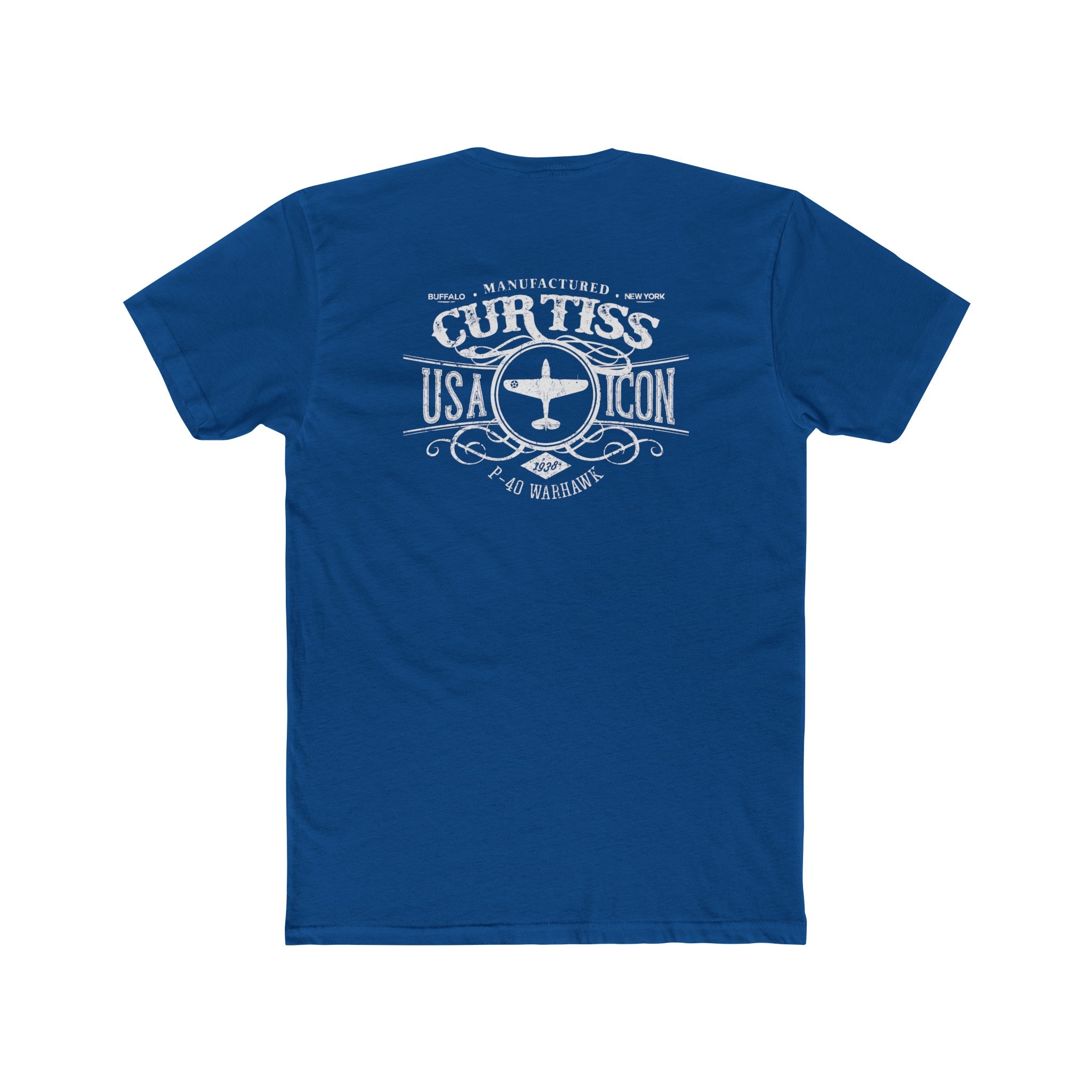 CURTISS USA ICON P-40 COTTON TEE - LEFT CHEST LOGO, LARGE BACK IMAGE
