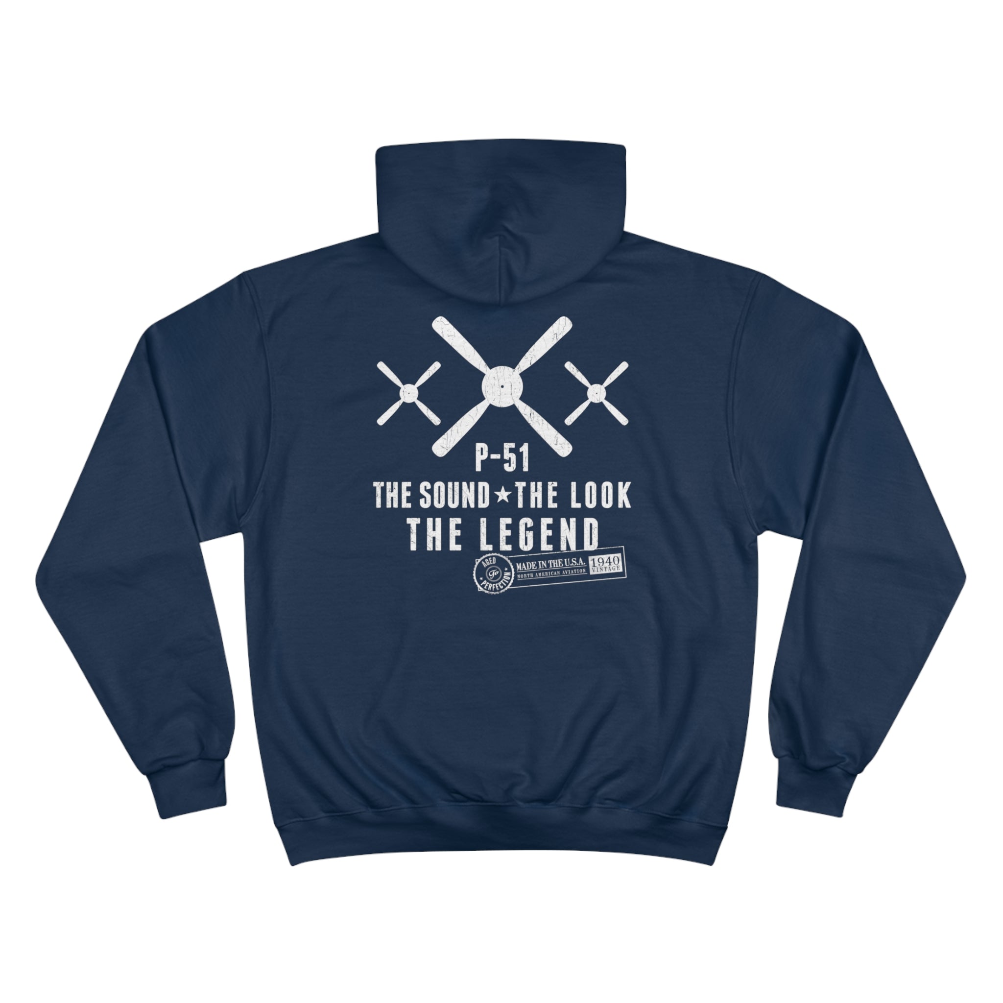 MUSTANG LEGEND CHAMPION HOODIE - S CENTER CHEST, LARGE BACK LOGO