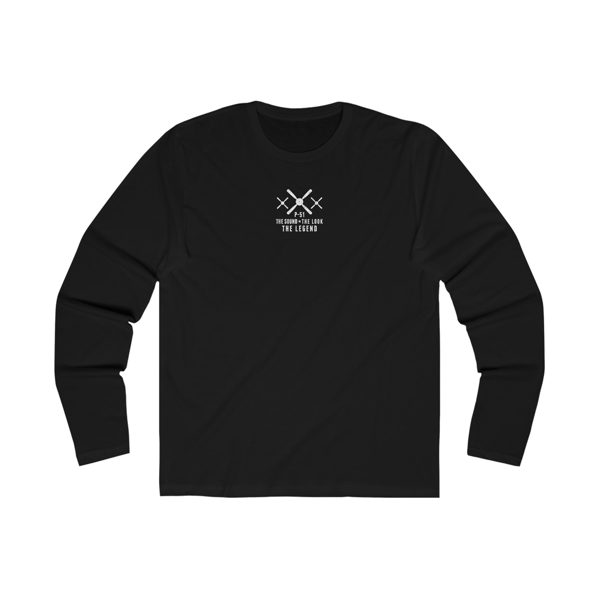 P-51 MUSTANG LEGEND MEN'S LONG SLEEVE CREW TEE - S CENTER CHEST, LARGE BACK IMAGE