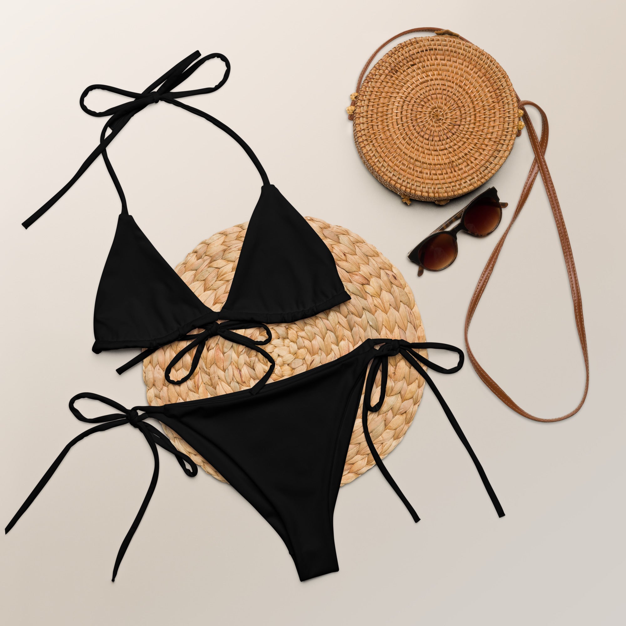 WOMEN'S MUSTANG LEGEND STRING BIKINI SET - S REAR WAIST , BLACK COLOR