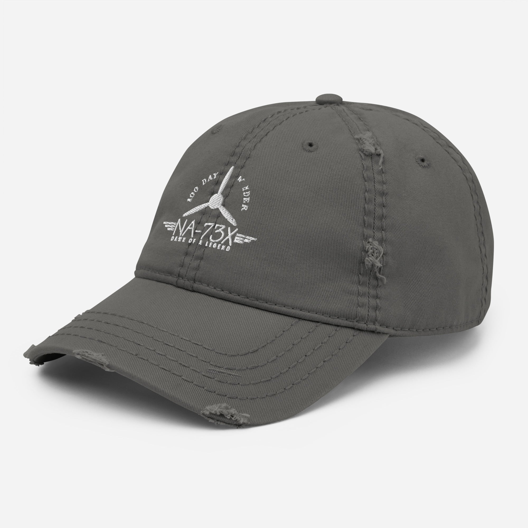 100 DAY WONDER EMBROIDERED HAT WITH DISTRESSED BRIM