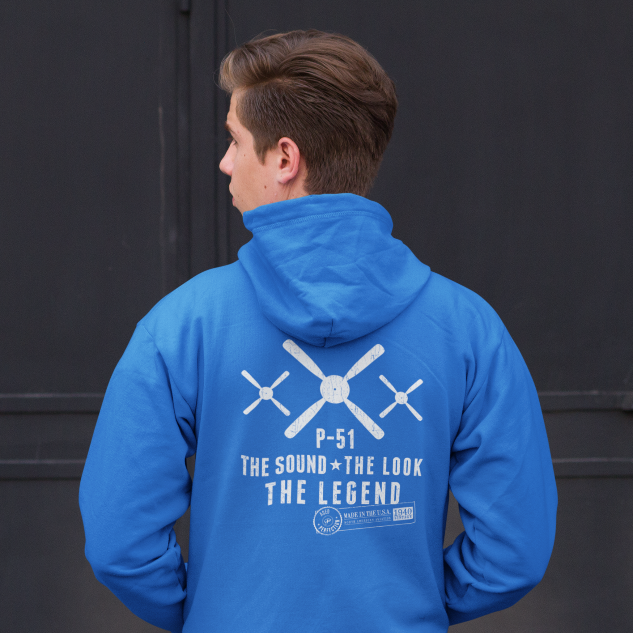 MUSTANG LEGEND CHAMPION HOODIE - S CENTER CHEST, LARGE BACK LOGO