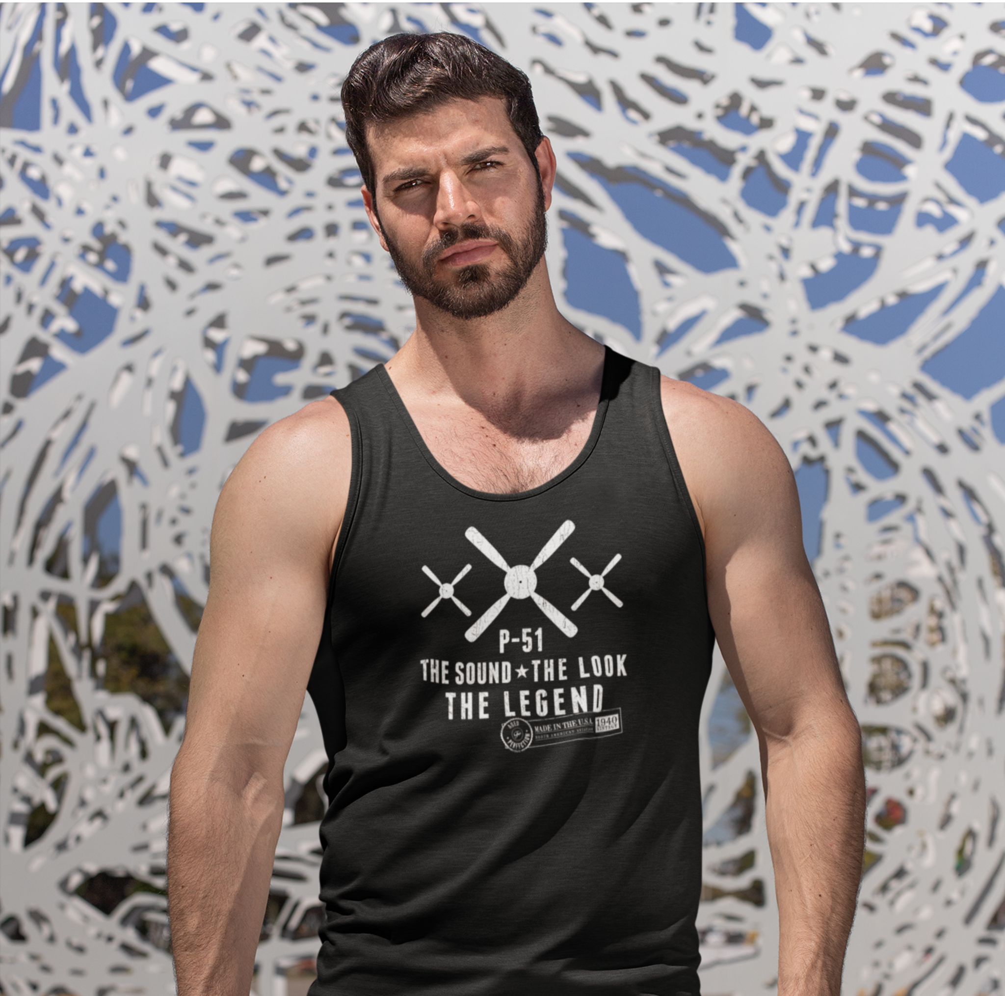 P-51 MUSTANG LEGEND MEN'S JERSEY TANK - LARGE FRONT IMAGE