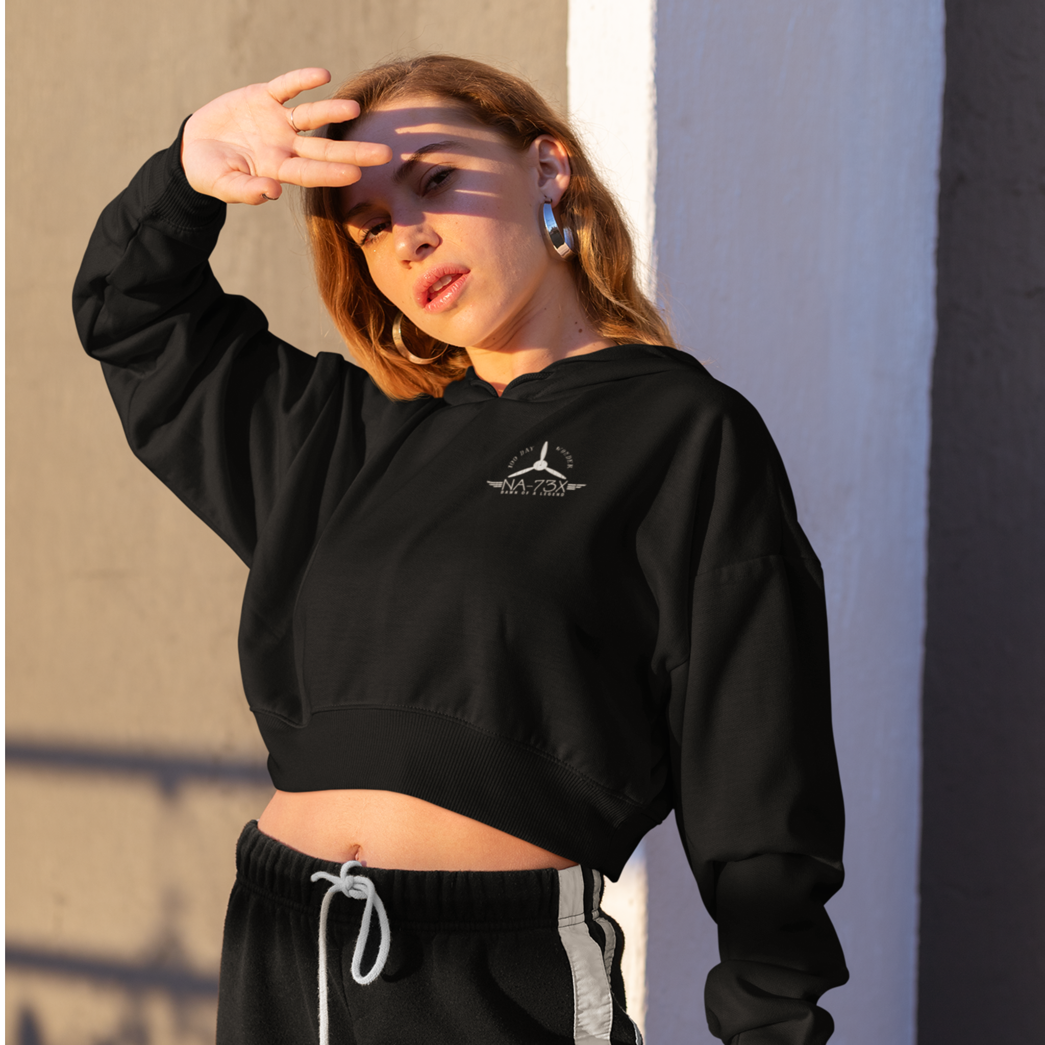 WOMEN'S 100 DAY WONDER CROPPED HOODIE - S LEFT CHEST, LARGE BACK LOGO