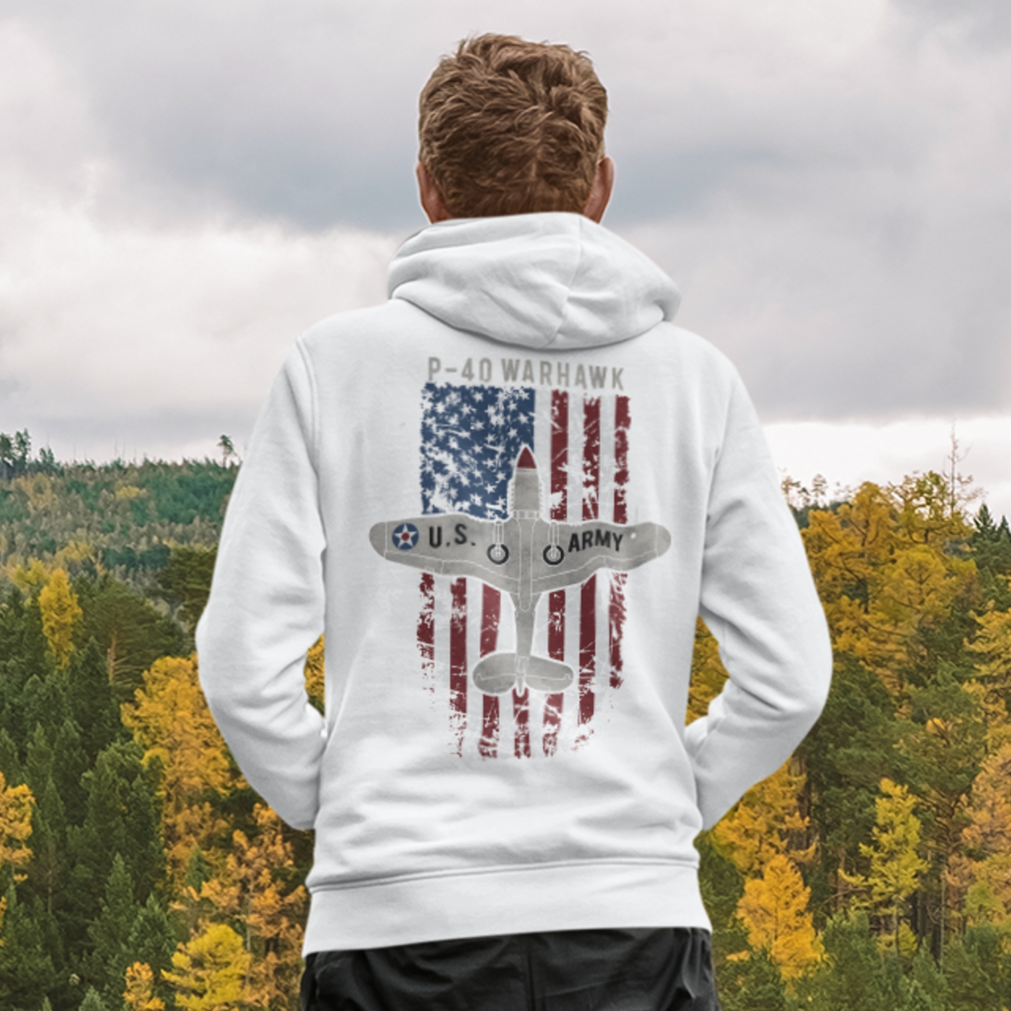 AMERICAN ICON P-40 CHAMPION HOODIE - VERTICAL CHEST, LARGE BACK LOGO