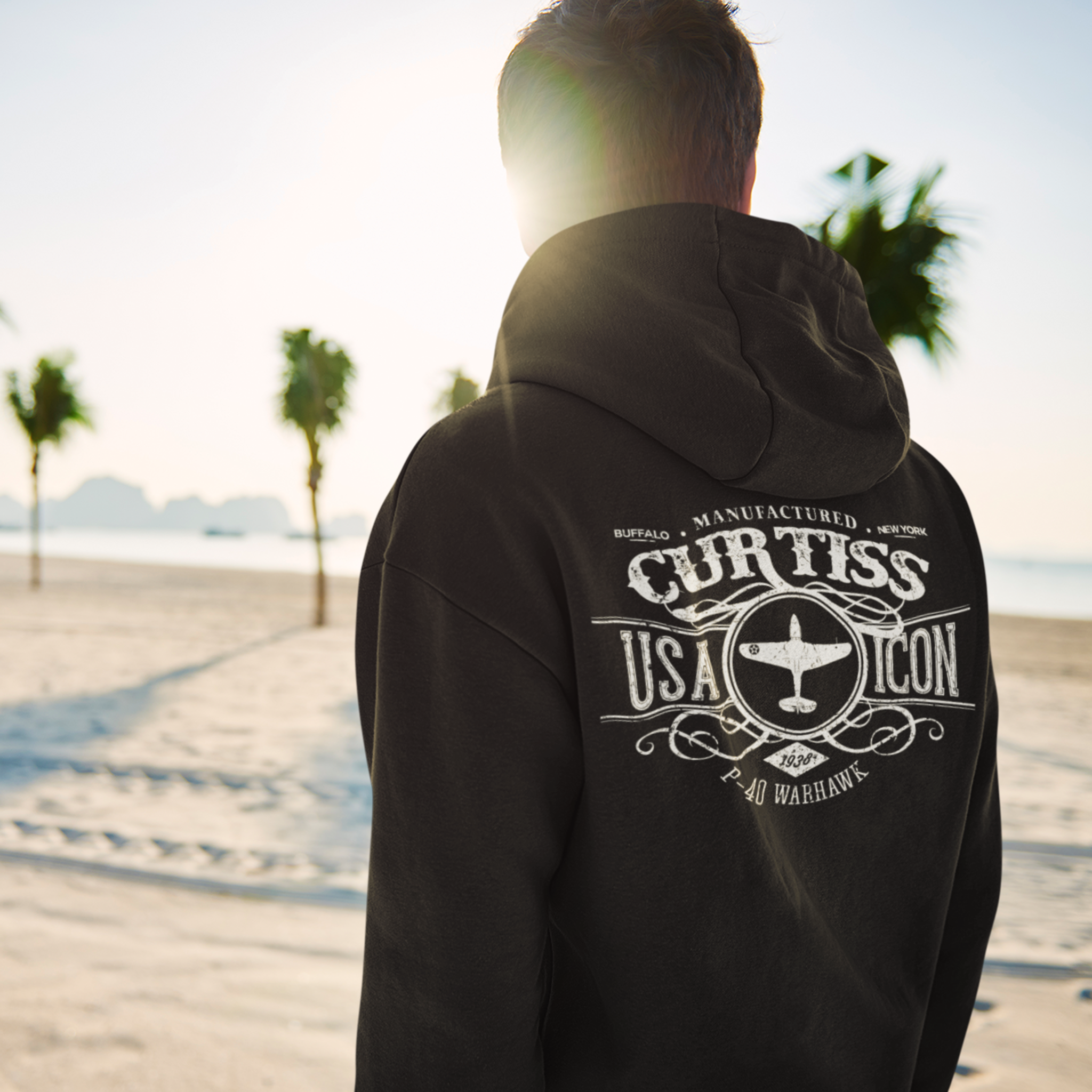 CURTISS USA ICON P-40 CHAMPION HOODIE - VERTICAL CHEST, LARGE BACK LOGO