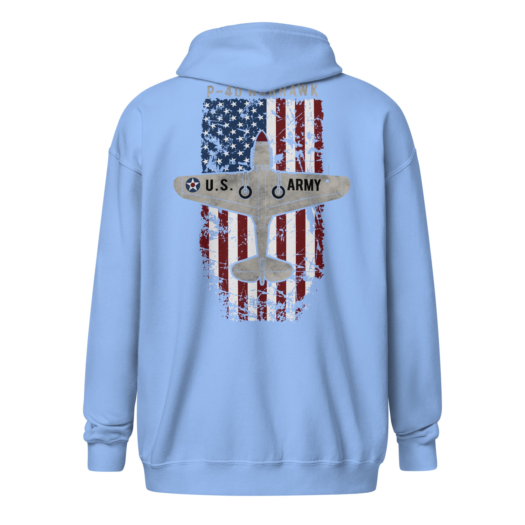 AMERICAN ICON P-40 HEAVY BLEND ZIP HOODIE - LEFT VERTICAL CHEST, LARGE BACK IMAGE