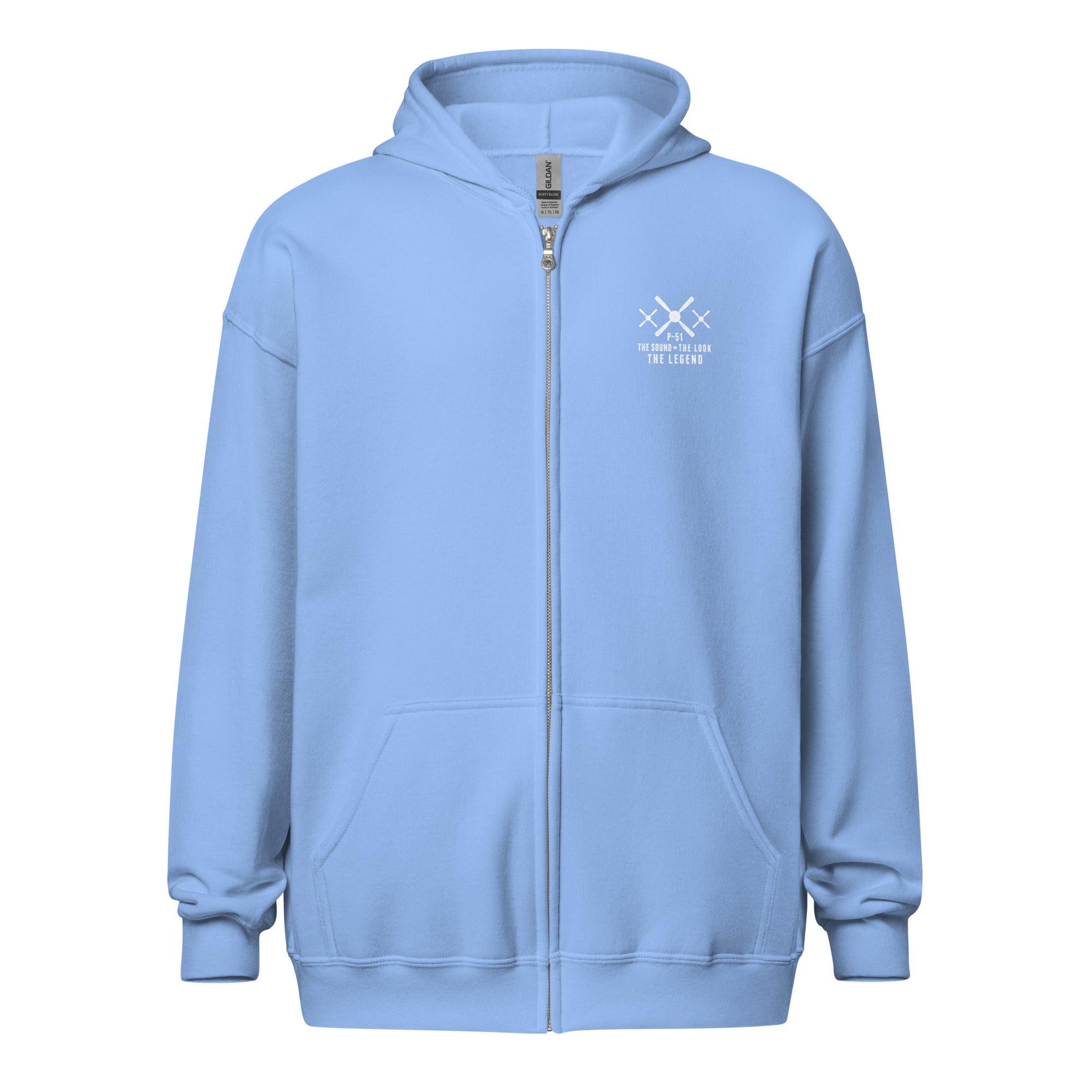 P-51 MUSTANG LEGEND HEAVY BLEND ZIP HOODIE - S LEFT CHEST, LARGE BACK IMAGE