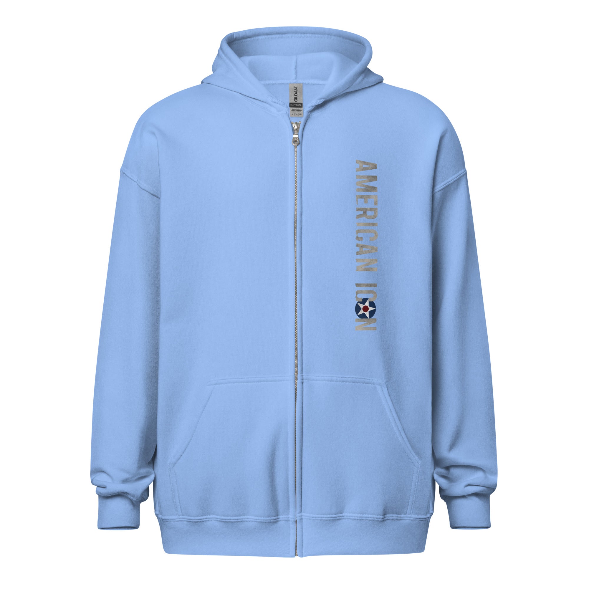 AMERICAN ICON P-40 HEAVY BLEND ZIP HOODIE - LEFT VERTICAL CHEST, LARGE BACK IMAGE