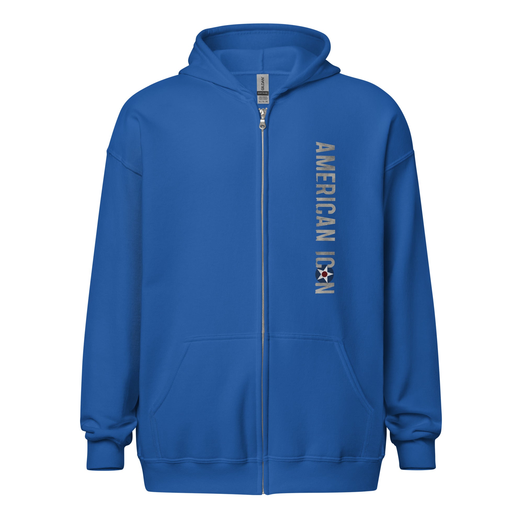 AMERICAN ICON P-40 HEAVY BLEND ZIP HOODIE - LEFT VERTICAL CHEST, LARGE BACK IMAGE
