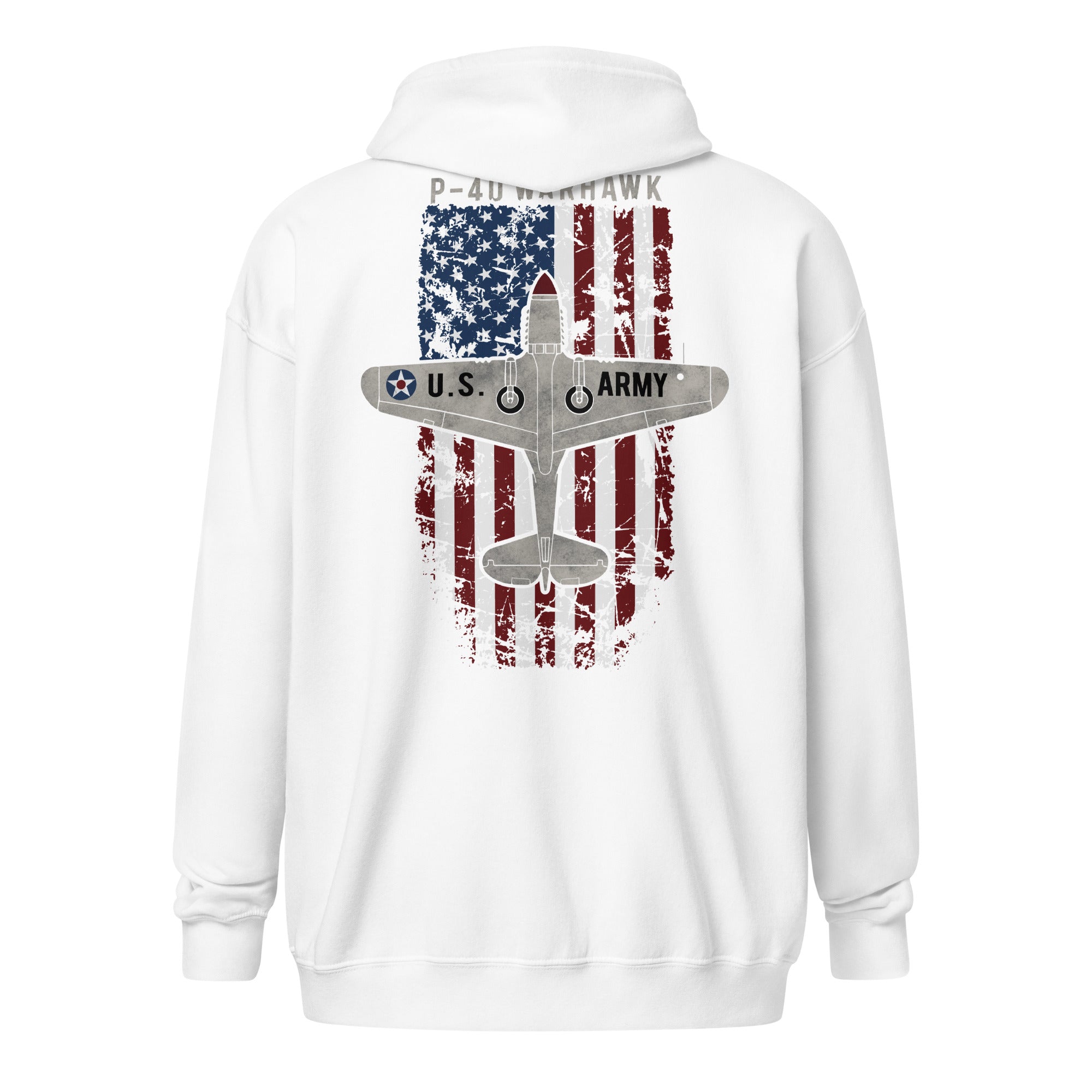 AMERICAN ICON P-40 HEAVY BLEND ZIP HOODIE - LEFT VERTICAL CHEST, LARGE BACK IMAGE