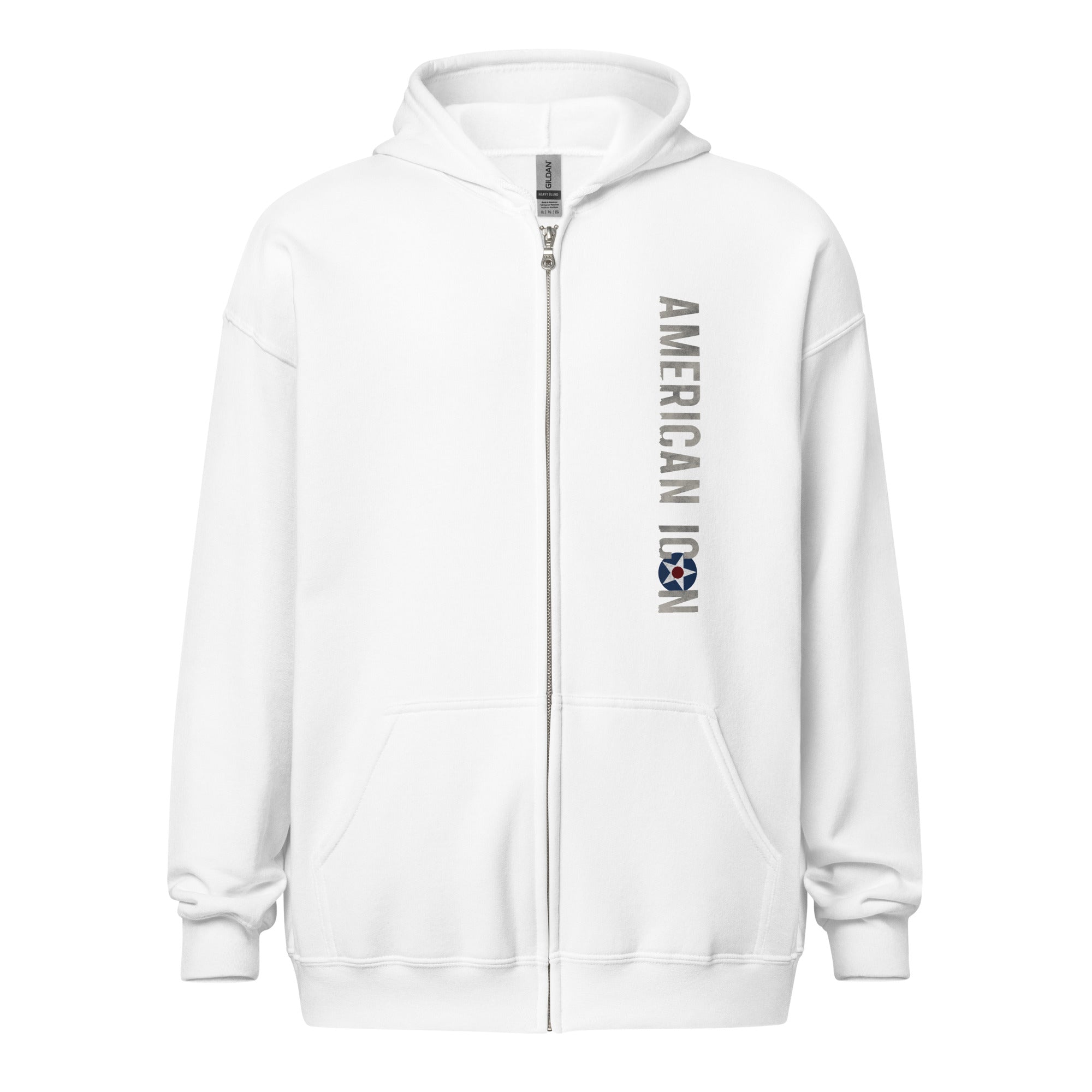 AMERICAN ICON P-40 HEAVY BLEND ZIP HOODIE - LEFT VERTICAL CHEST, LARGE BACK IMAGE