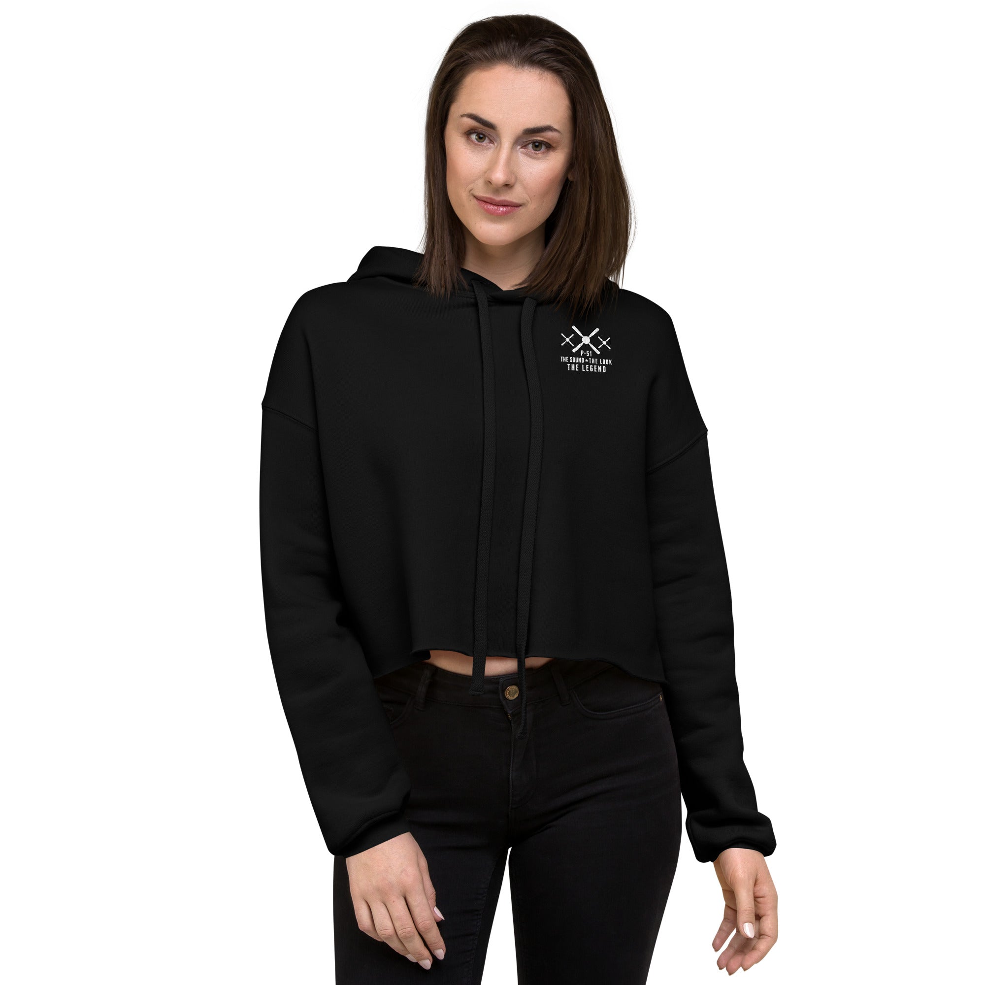 WOMEN'S MUSTANG LEGEND CROPPED HOODIE - S LEFT CHEST, LARGE BACK LOGO
