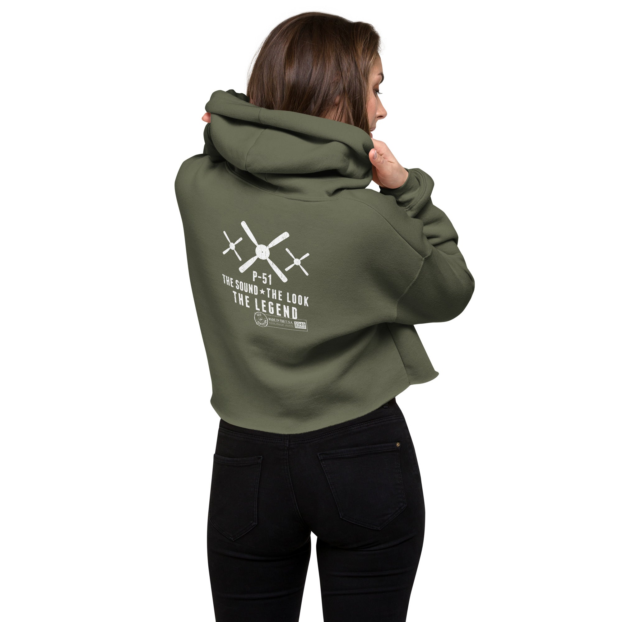 WOMEN'S MUSTANG LEGEND CROPPED HOODIE - S LEFT CHEST, LARGE BACK LOGO